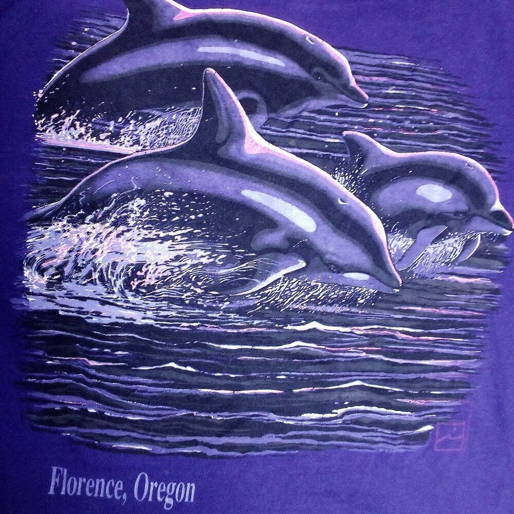 Vintage 80s Neon Dolphins Florence Oregon T-Shirt